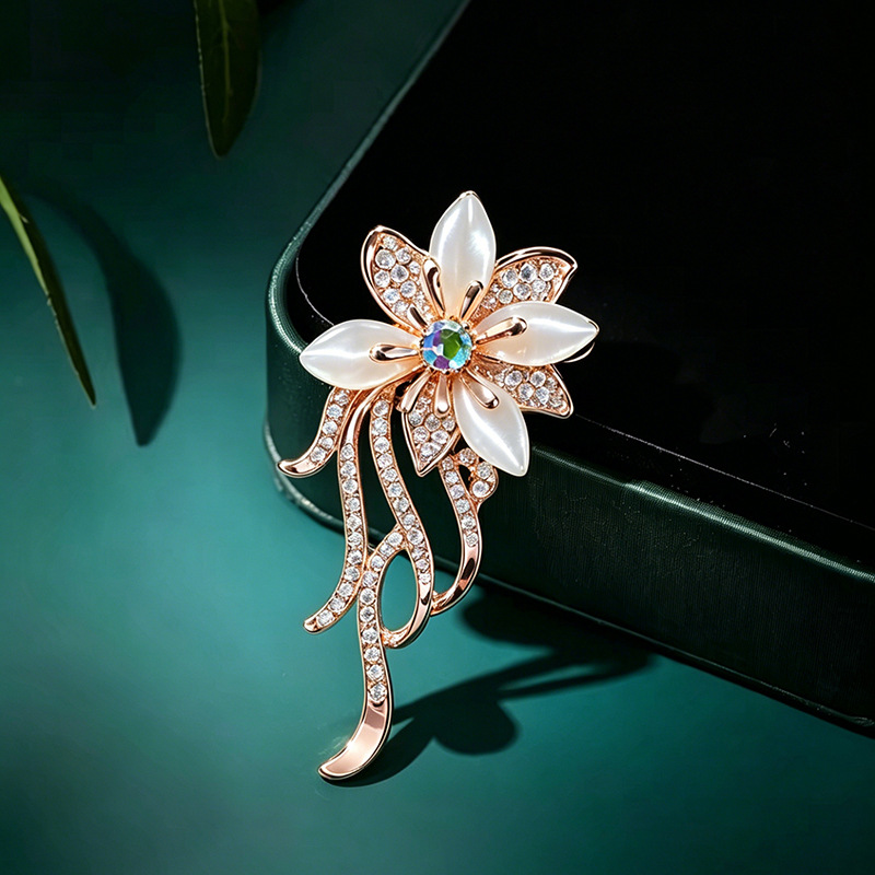 Women Accessories Bouquet - Vintage Cat's Eye Stone Orchid Rhinestone