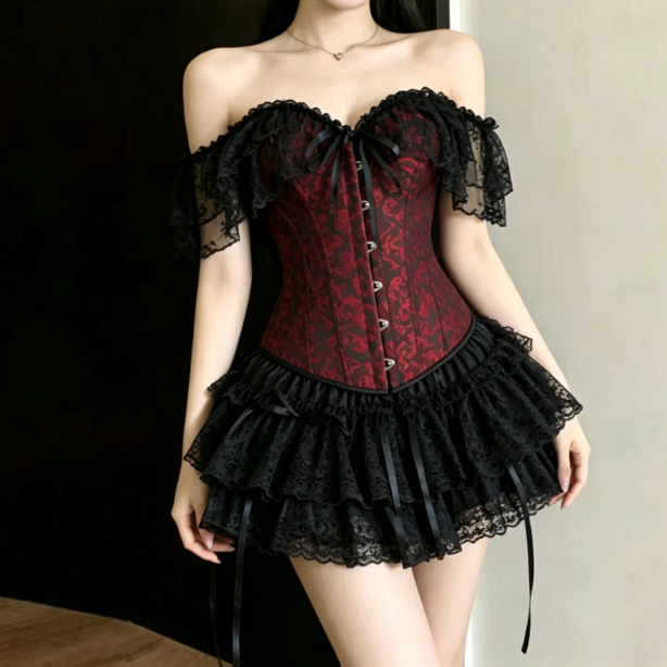 Y2k Dark Gothic Lace Corset Se - Layered Necklace Set recension och pris